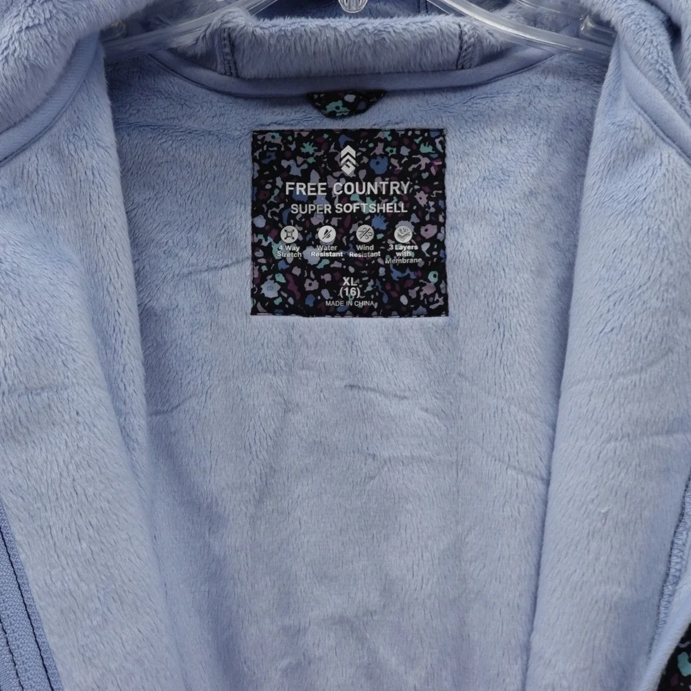 Free Country‎ Girls XL Floral Print Softshell Jacket Hooded Rain Wind Resistant